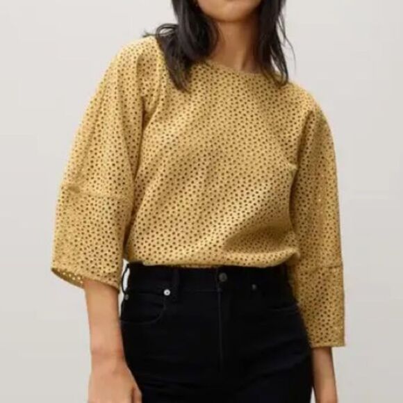 NWT Everlane Eyelet Lantern Top - Golden Hour Medium - Picture 2 of 9